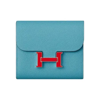 HERMES Constance Calfskin Kanka Short Wallet Regular Women's Blue