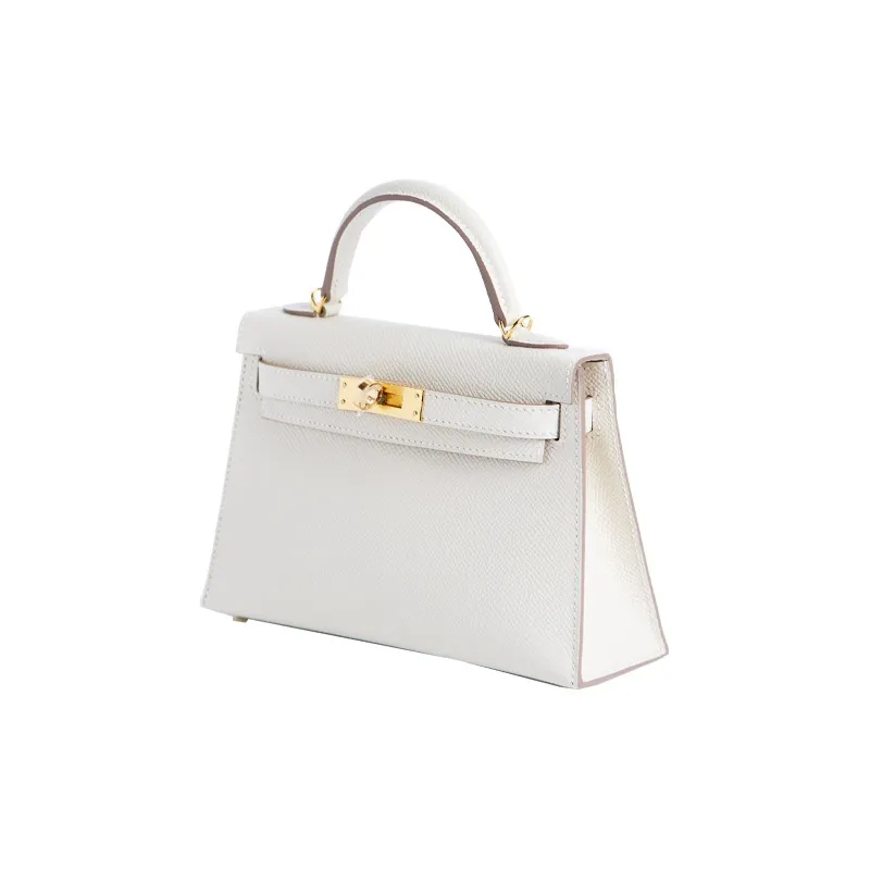 HERMES Mini Kelly 2nd Generation Epsom Leather Kelly Bag, One Shoulder Handbag Mini Women's 10 Craie Milkshake White-2