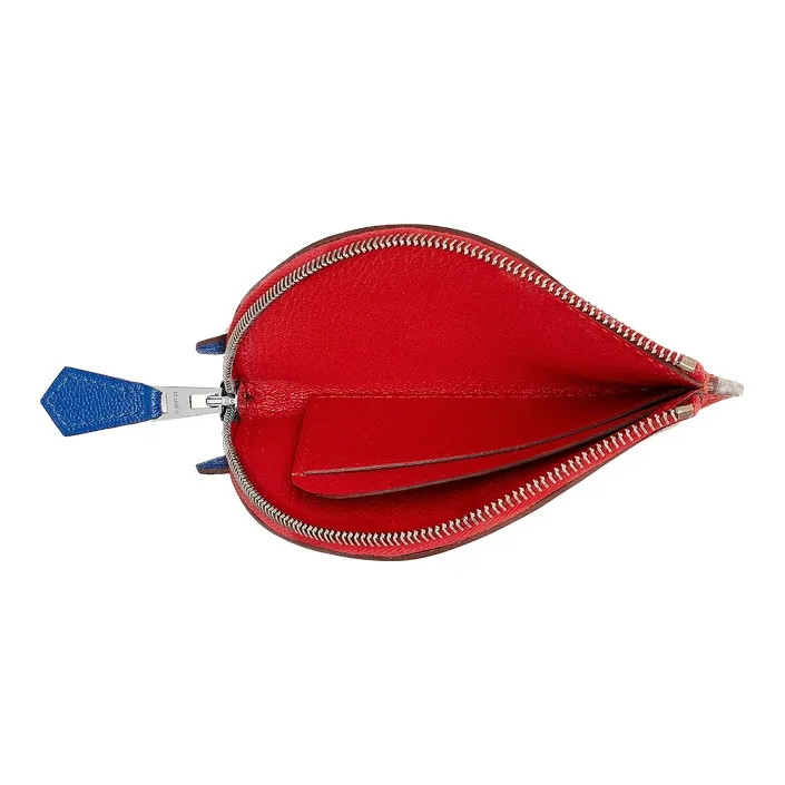 HERMES Mysore Goat Skin Wallets Coin Purses Women's Orange Red/Electric Blue-1