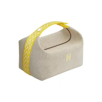 HERMES Bride-a-Brac Fabric Surface Toiletry Bag Large Size Unisex Lemon