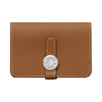 HERMES Dogon Togo Calfskin Card Holder Wallet Regular Women's 37 Gold Gold