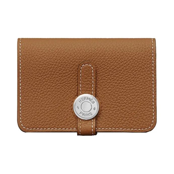 HERMES Dogon Togo Calfskin Card Holder Wallet Regular Women's 37 Gold Gold-0