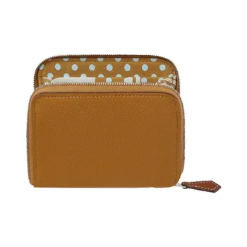 HERMES Silk'In Cow Leather Wallet Women's Sesame-Colored