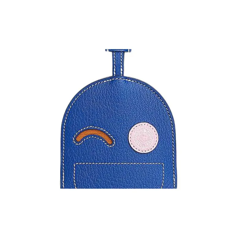 HERMES In The Loop Mysore Goat Skin Pig Nose Keychain Bag Accessory Women's Electric Blue/Caramel/Forest Purple-1