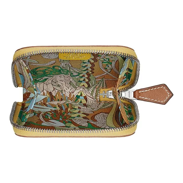HERMES Silk'In Epsom Calfskin Silk Coin Purses Wallets Women's Lime-3