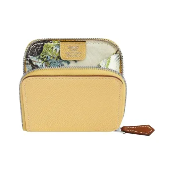 HERMES Silk'In Epsom Calfskin Silk Lining Coin Purse Women's Yellow/Multicolor