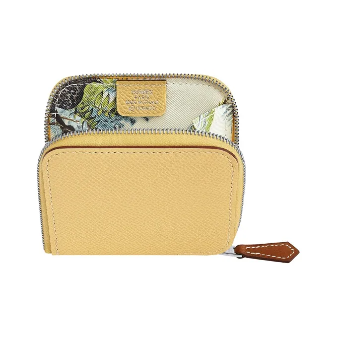 HERMES Silk'In Epsom Calfskin Silk Lining Coin Purse Women's Yellow/Multicolor-0