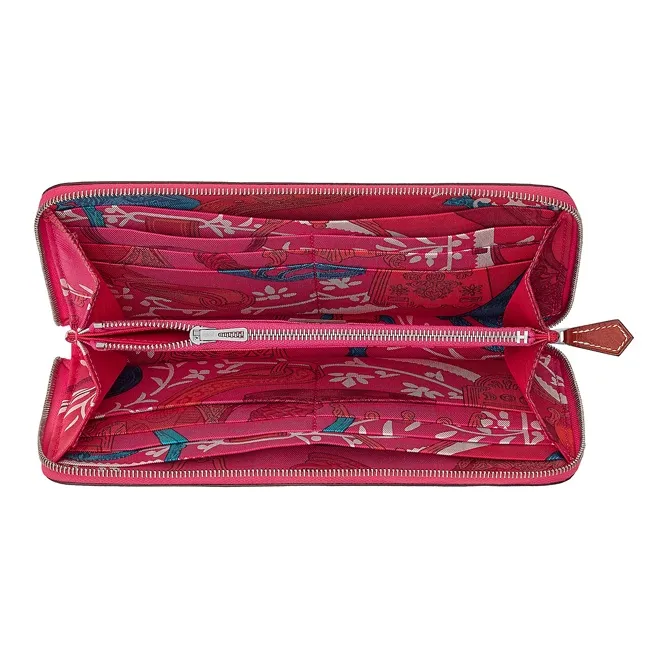 HERMES Silk'In Silk Lining Epsom Calfskin Long Wallets Women's Gold/Mexican Pink/Hummingbird Red-1