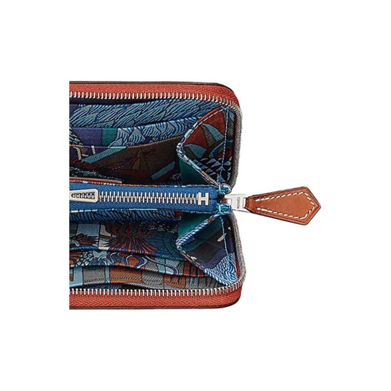 HERMES Silk'In Epsom Calfskin Wallet Women's Maroon/Heaven Blue/Dark Blue-2