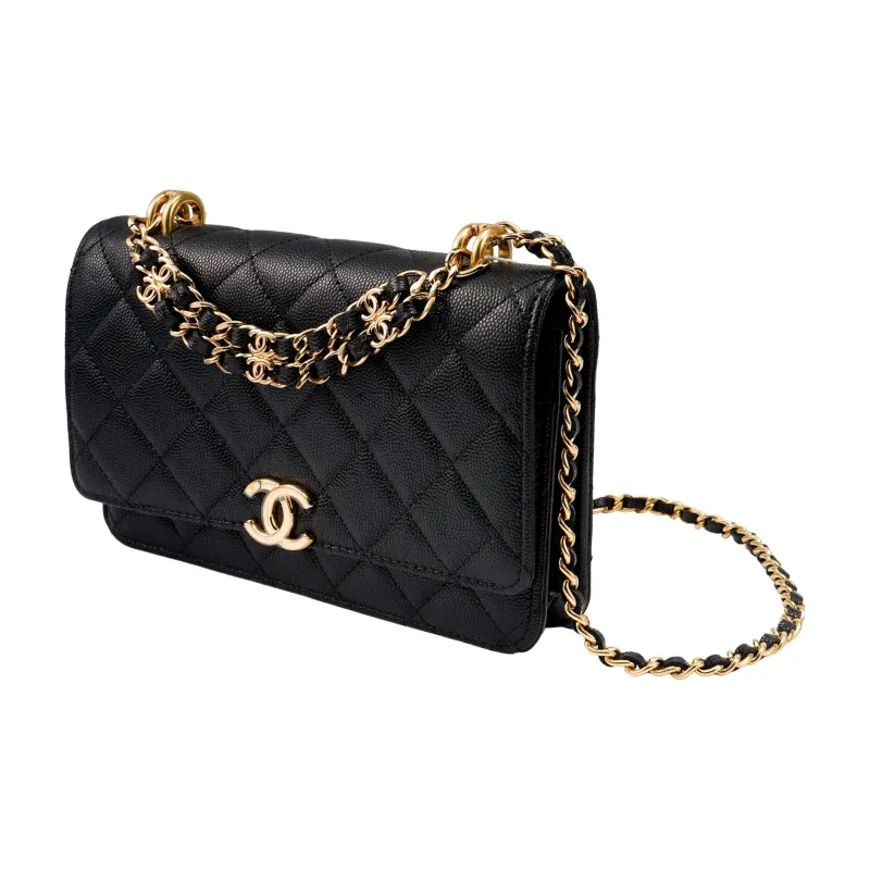 CHANEL 22K Autumn And Winter Grain Embossed Cow Leather Crossbody Bag, Shoulder Bag Women's Black-1