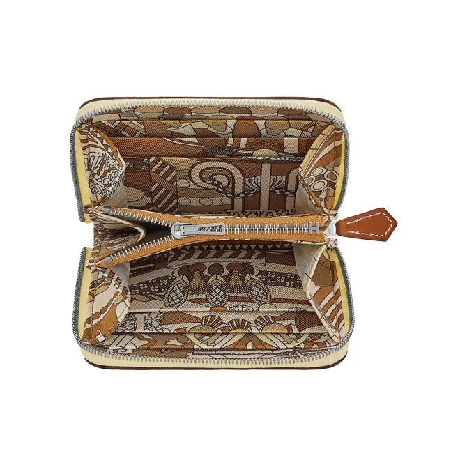 HERMES Silk'In Epsom/Barenia Calfskin Print Silk Lining Coin Purse Women's Gray White-1