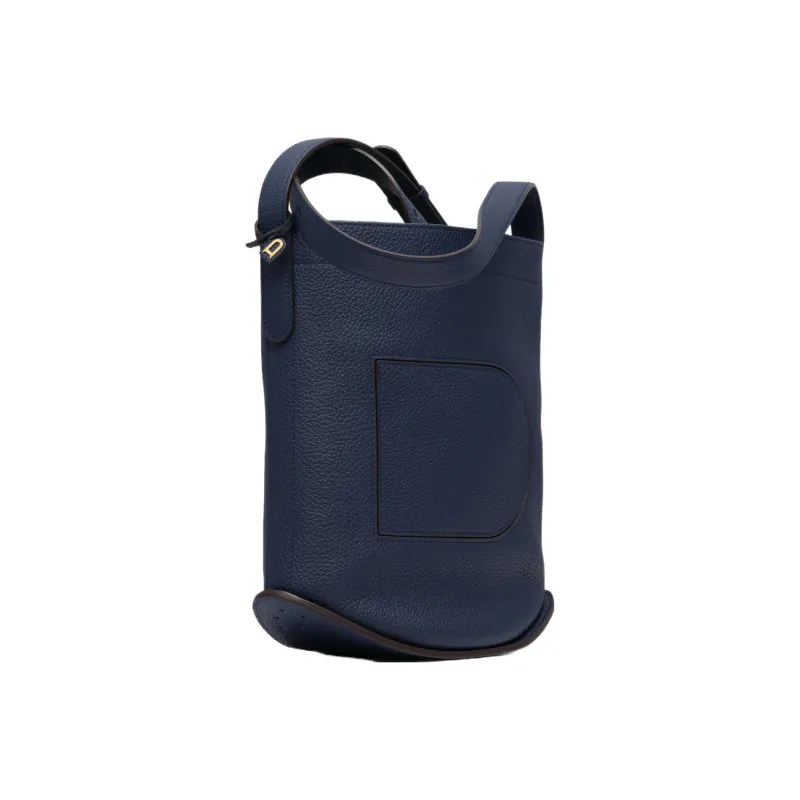 Delvau Pin Daily Chain Grain Soft Calfskin Bucket Bags Shoulder Bag Crossbody Bag Women's Dark Blue-1