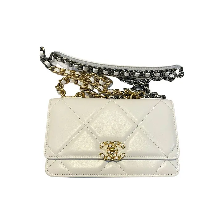 CHANEL 19BagWOC Sheepskin Chain Bag, Shoulder Bag, Crossbody Bag Women's White-0