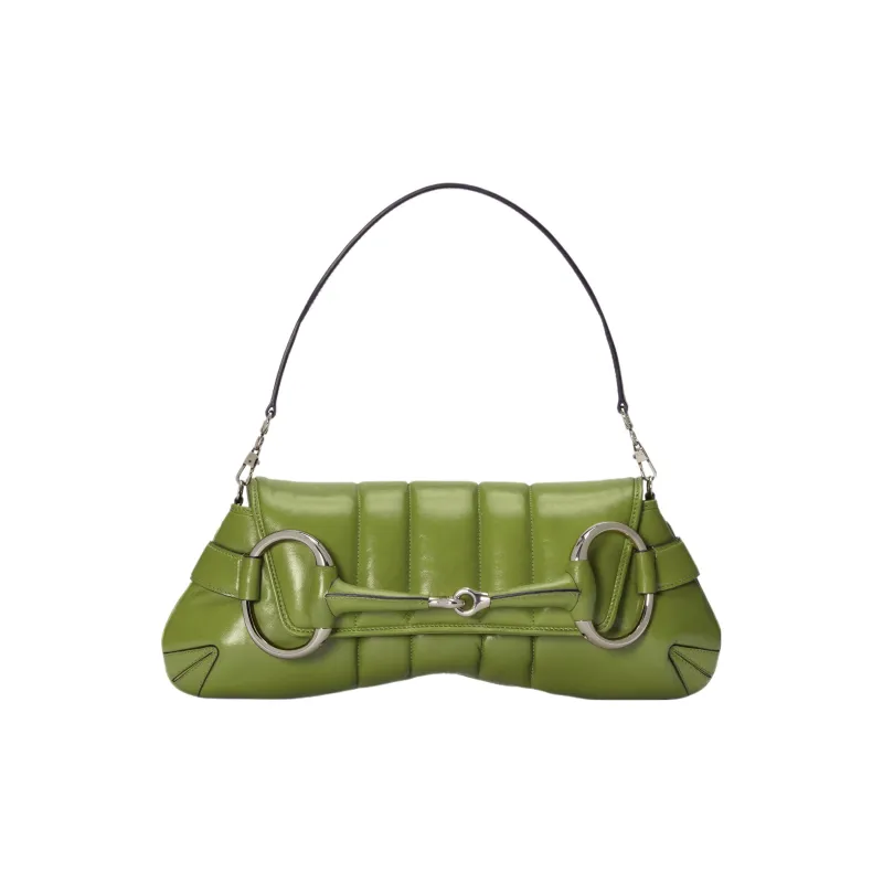 GUCCI Horsebit 1955 Quilting Leather Handbag Shoulder Bag Women's Green-0