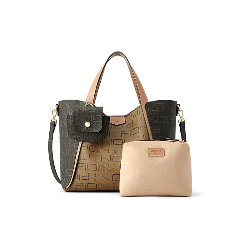 FION Coated Canvas Tote Bag, Shopping Bag, Letter Bag, Handbag, Shoulder Bag Tubas Women's Brown-7