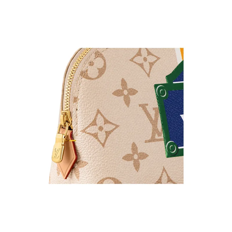 LOUIS VUITTON Canvas With Leather Trim Canvas Bag Clutch Toiletry Bag Makeup Bag Small Size Men's Light Brown-4