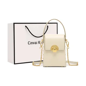 Simvay Clos Cow Leather Shoulder Bag Crossbody Bag Cell Phone Pouch Handbag Mini Women's Almond Milkshake