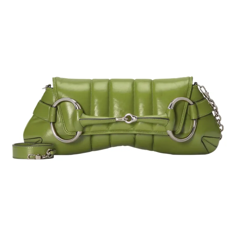 GUCCI Horsebit 1955 Quilting Leather Handbag Shoulder Bag Women's Green-1
