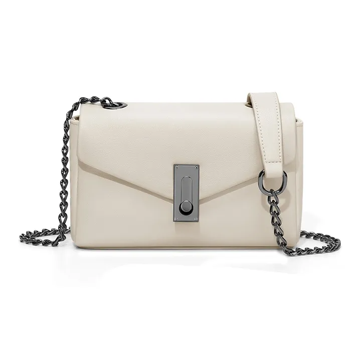 Simvay Clos Cow Leather Shoulder Bag Crossbody Bag Small Square Bag Shoulder Bag Small Size Women's Black/Ecru-9