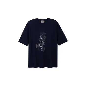 HERMES Patterned Print Crew Neck Pullover Short Sleeved T Shirt Men's Blue