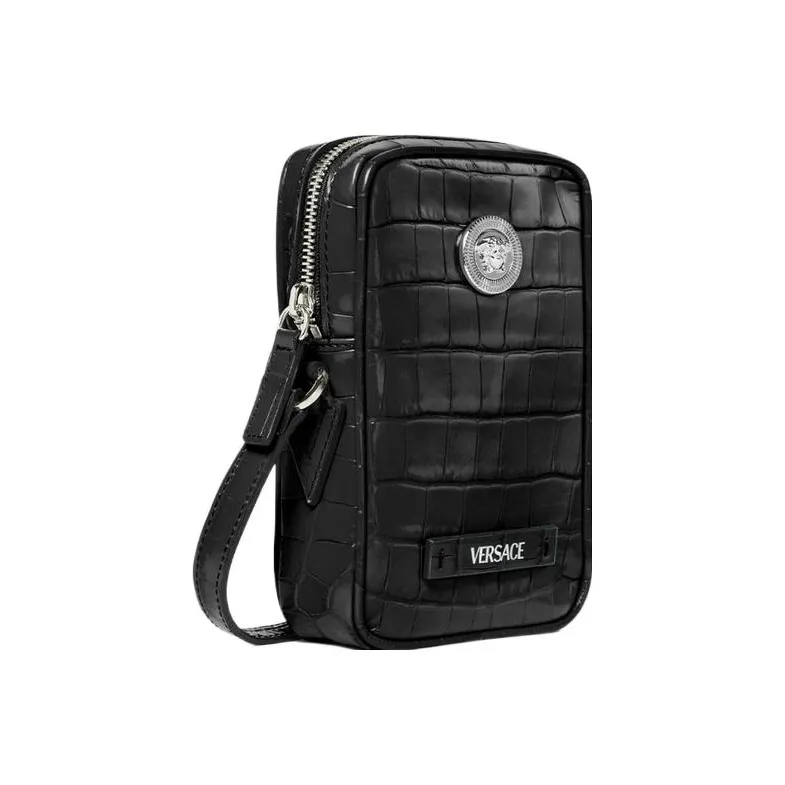 VERSACE MEDUSA BIGGIE Series Calfskin Camera Bag, Shoulder Bag, Crossbody Bag Trumpets Men's Black-1