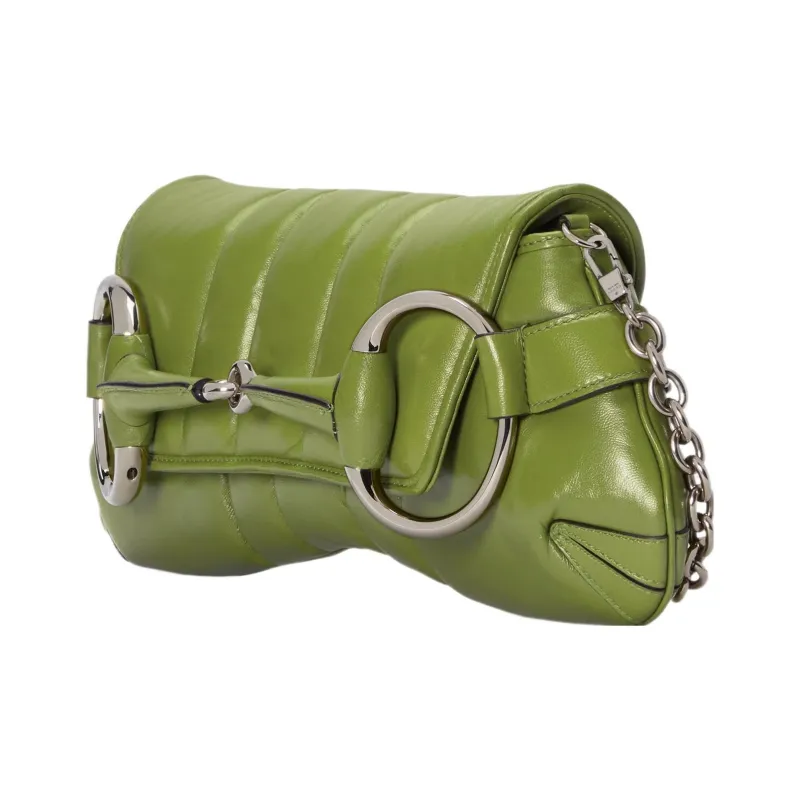 GUCCI Horsebit 1955 Quilting Leather Handbag Shoulder Bag Women's Green-3