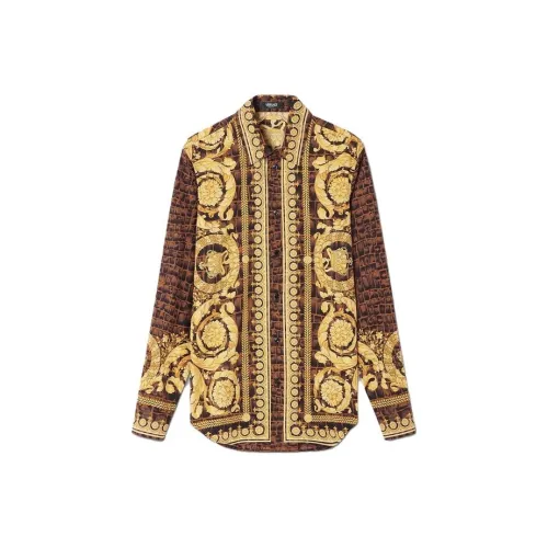 VERSACE Shirts Men Yellow Brown