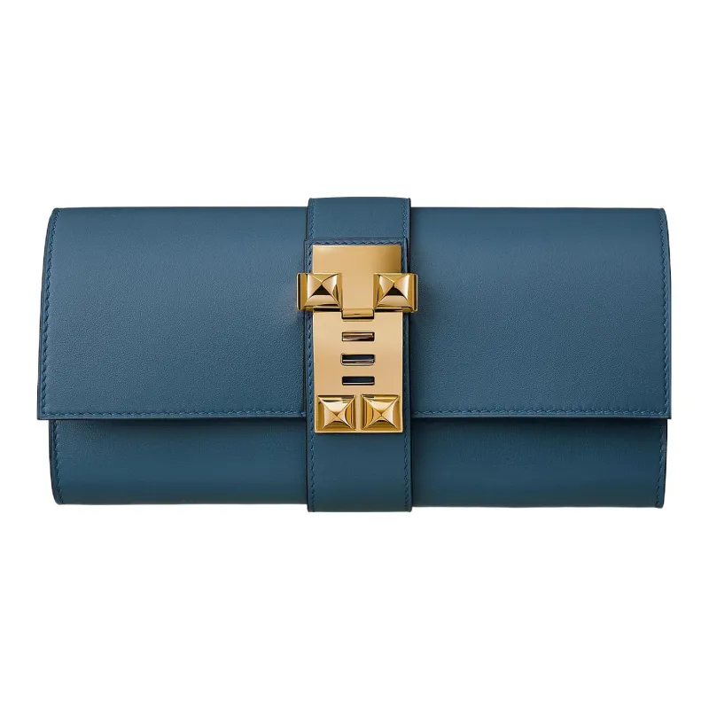 HERMES Swift Calfskin Clutch Regular Women's R2 Blue Agate-0