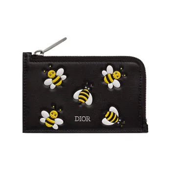 DIOR KAWS Collaboration Calfskin Coin Purses Card Holders Men's Black