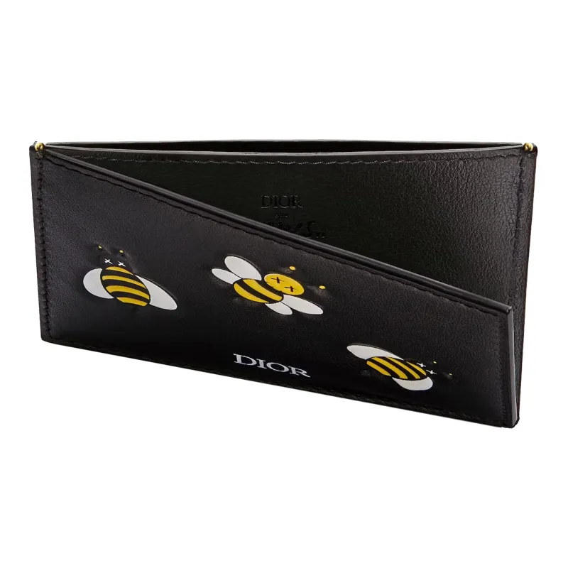 DIOR KAWS Collaboration Calfskin Card Holder Regular Men's Black-2