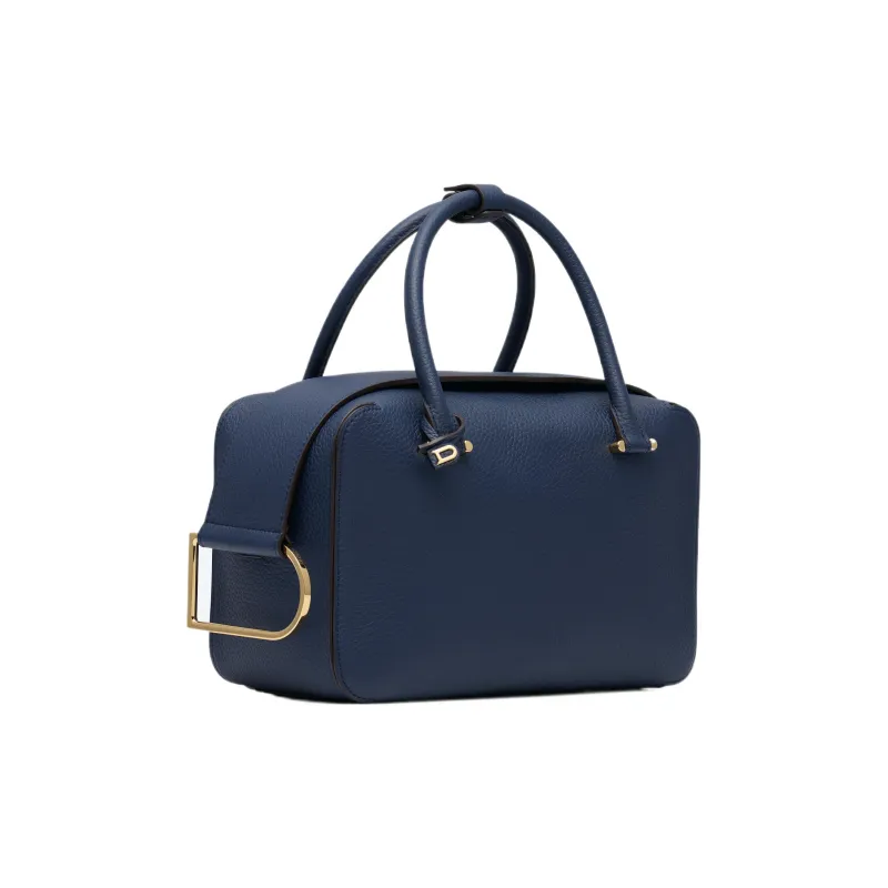 Delvau Cool Bo Grained Calfskin Shoulder Bag Crossbody Bag Handbag Medium Size Women's Dark Blue-1