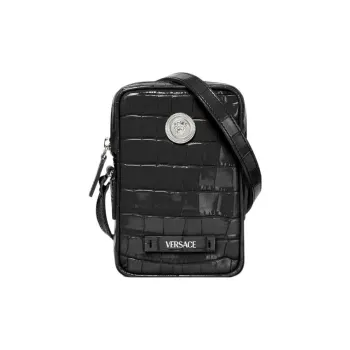 VERSACE MEDUSA BIGGIE Series Calfskin Camera Bag, Shoulder Bag, Crossbody Bag Trumpets Men's Black