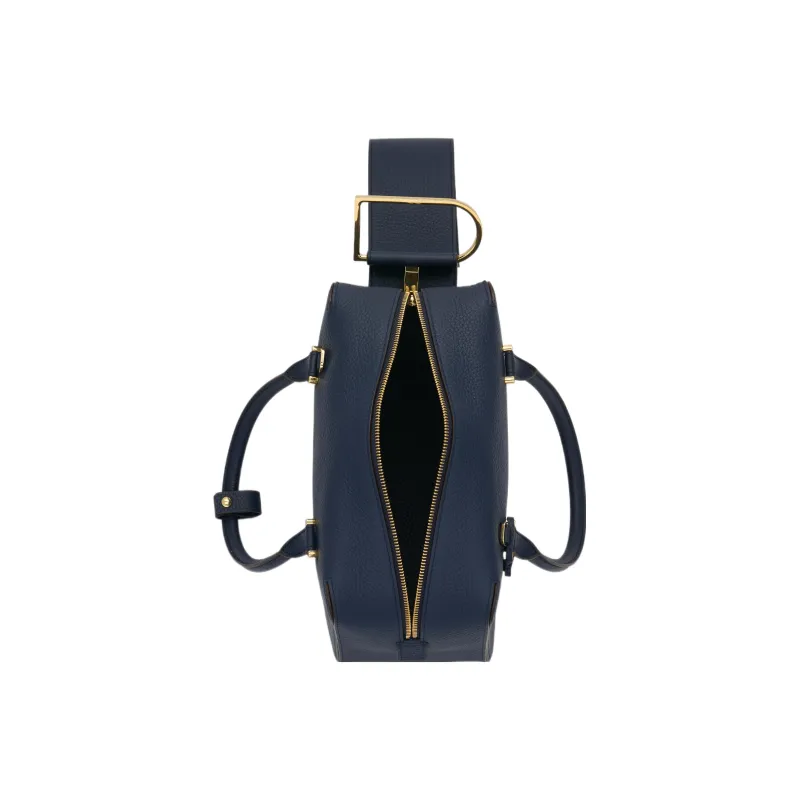 Delvau Cool Bo Grained Calfskin Shoulder Bag Crossbody Bag Handbag Medium Size Women's Dark Blue-4