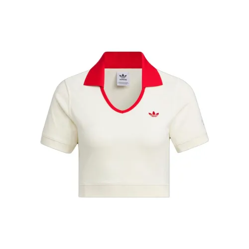 adidas originals X Notitle FW23 Contrast V-Neck Crop Polo Shirt 'Off-White'