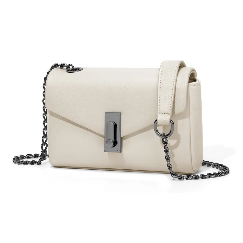 Simvay Clos Cow Leather Shoulder Bag Crossbody Bag Small Square Bag Shoulder Bag Small Size Women's Black/Ecru-10