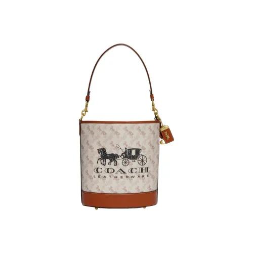 COACH Dakotah Canvas With Calfskin Bucket Bag, Handbag, Shoulder Bag, Crossbody Bag Large Size Women's White & Brown