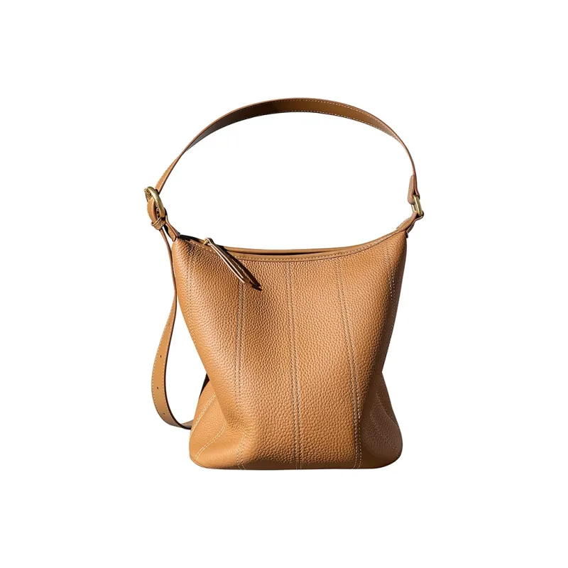 AJ AOIRJ Cow Leather Bucket Bags Shoulder Bags Medium Size Women's Salt Khaki/White & Brown/Black/Caramel Brown-2