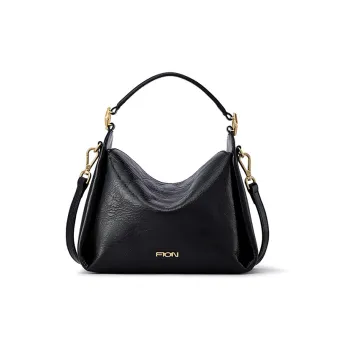 FION Top Grain Cow Leather Dumpling Bag Shoulder Bag Handbag Medium Size Women's Black