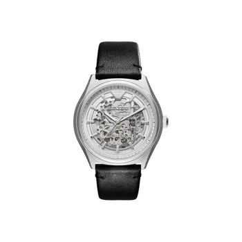 EMPORIO ARMANI Machine Wrist Watch Mechanical Movement Leather Watch Bands 43mm Silver Dial Men's Watches