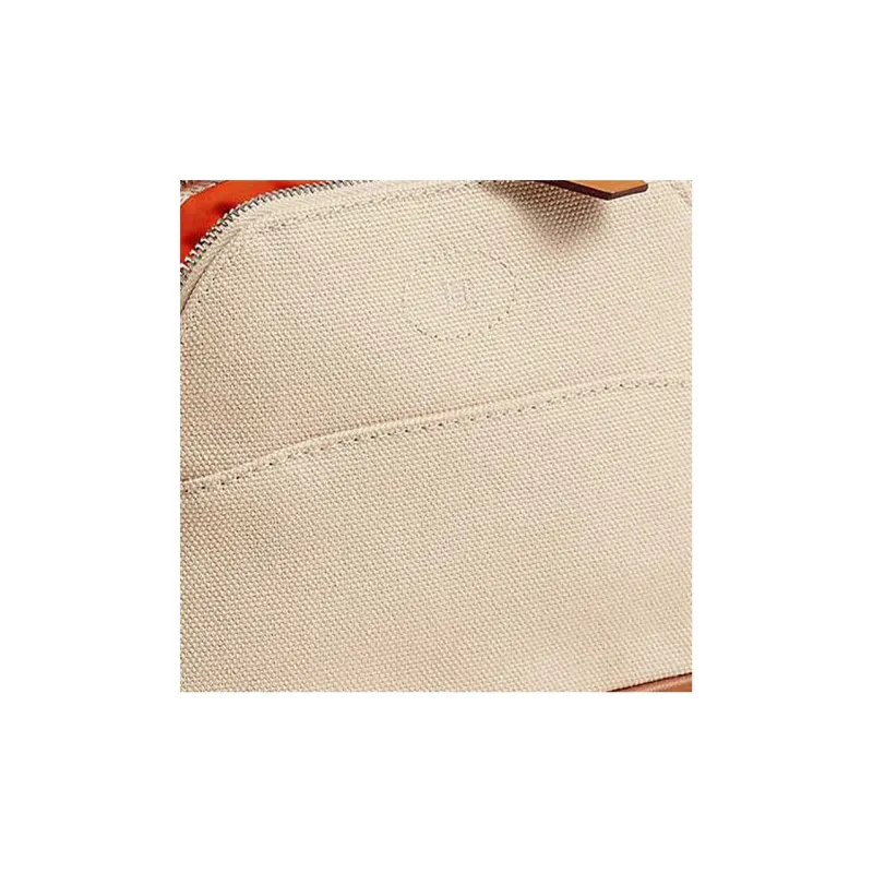 HERMES Bolide Cotton With Lambskin Binding Makeup Bag Storage Bag Mini Women's White/Orange-2