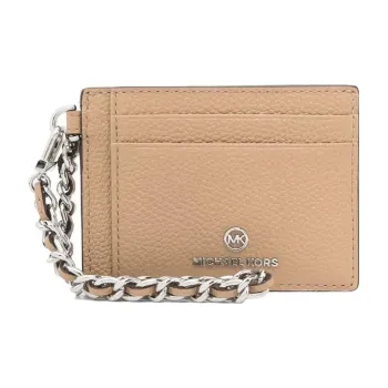 MICHAEL KORS Litchi Grain Leather Card Holder Trumpets Women's Beige