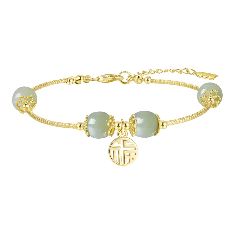 Worship Hetian Jade Bracelets Pale Greenish White Jade Women's-0