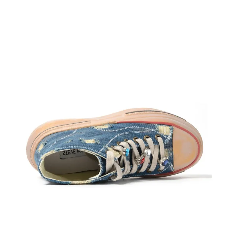 STEVE MADDEN High-Top Canvas Shoes Women's Denim Blue-3