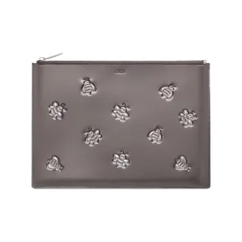 DIOR KAWS Collaboration Calfskin Clutch Men's Silver