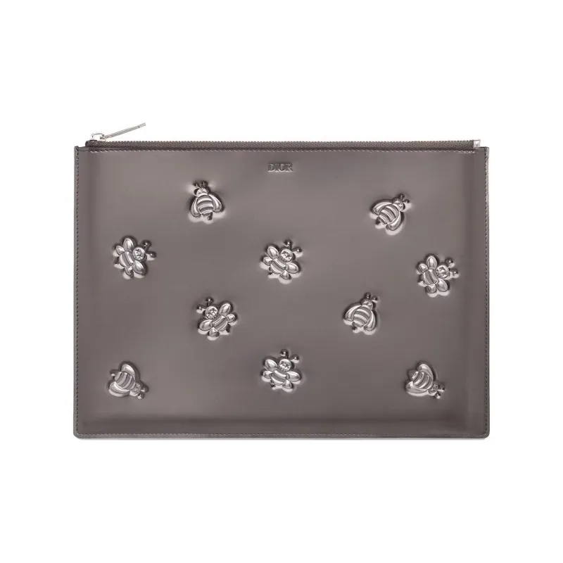 DIOR KAWS Collaboration Calfskin Clutch Men's Silver-0