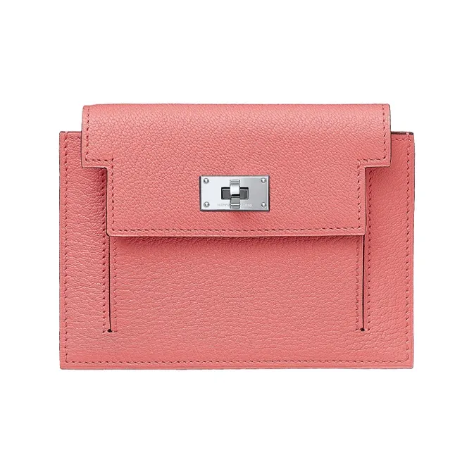 HERMES Kelly Pocket Mysore Goat Skin Wallet Regular Women's Summer Pink-0