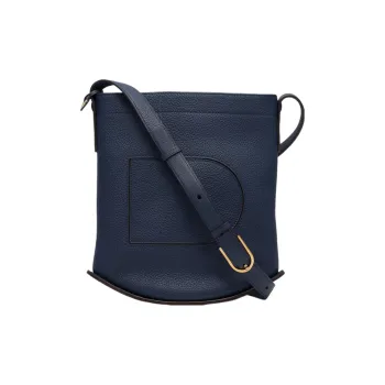 Delvau Pin Daily Chain Grain Soft Calfskin Bucket Bags Shoulder Bag Crossbody Bag Women's Dark Blue