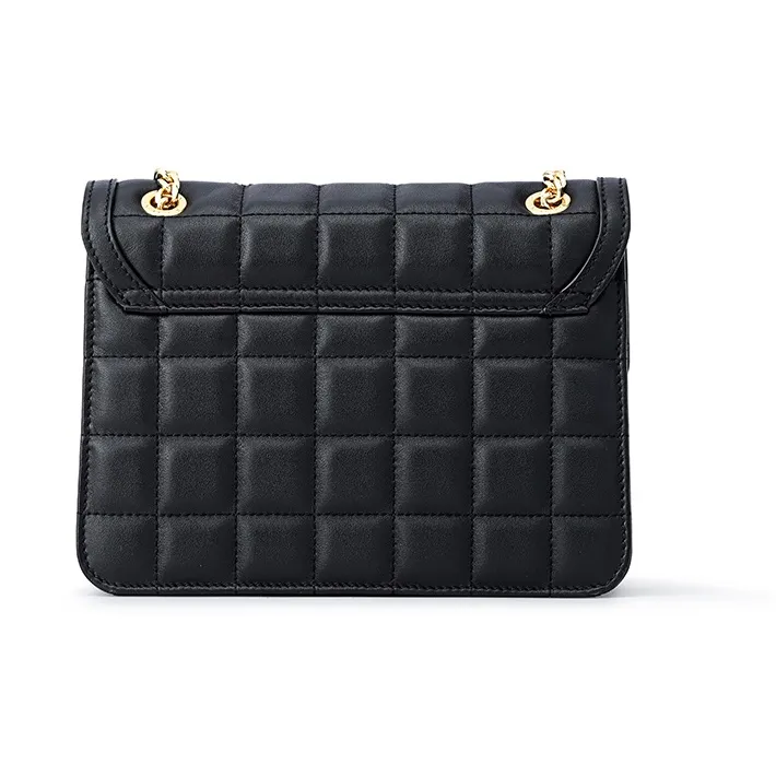 FION Top Grain Cow Leather Genuine Leather Small Square Shoulder Bag Crossbody Bag Shoulder Bag Women's Black-1