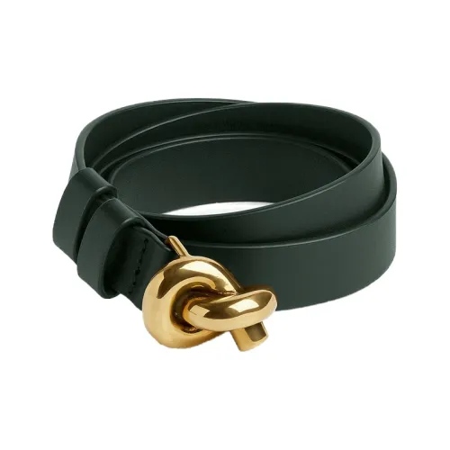Bottega Veneta Solid Color, Pin Buckle Leather Belts Women's Green Width 2cm