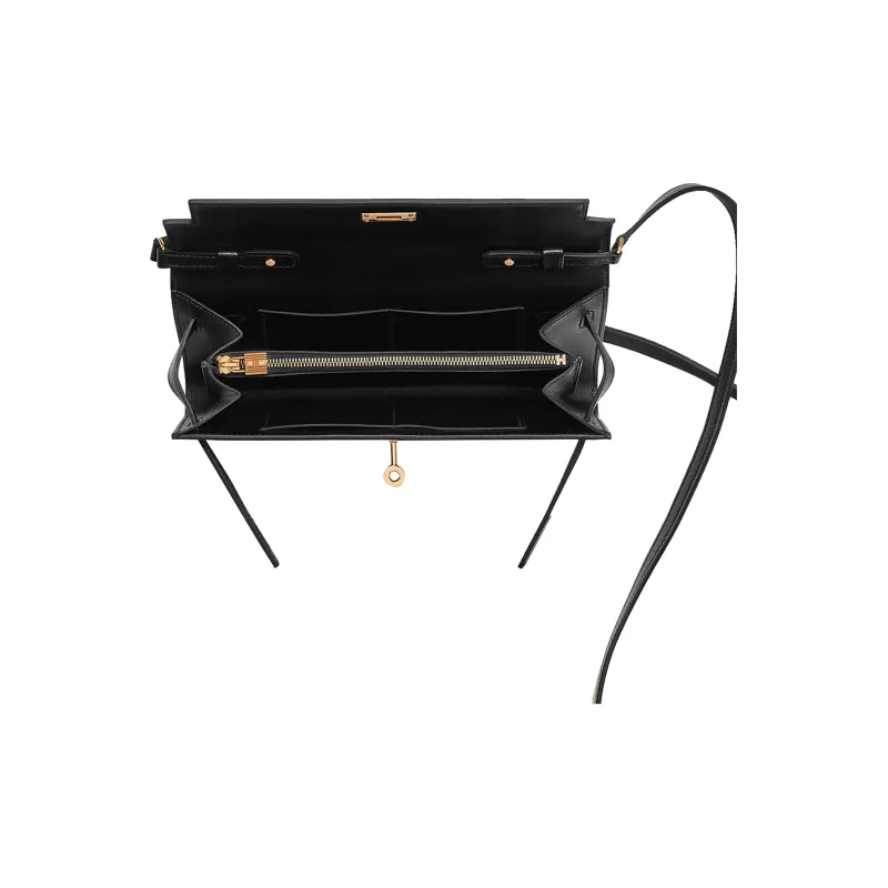 HERMES Kelly To Go Tadelakt Calfskin Wallet Regular Women's 89 Noir Black-3